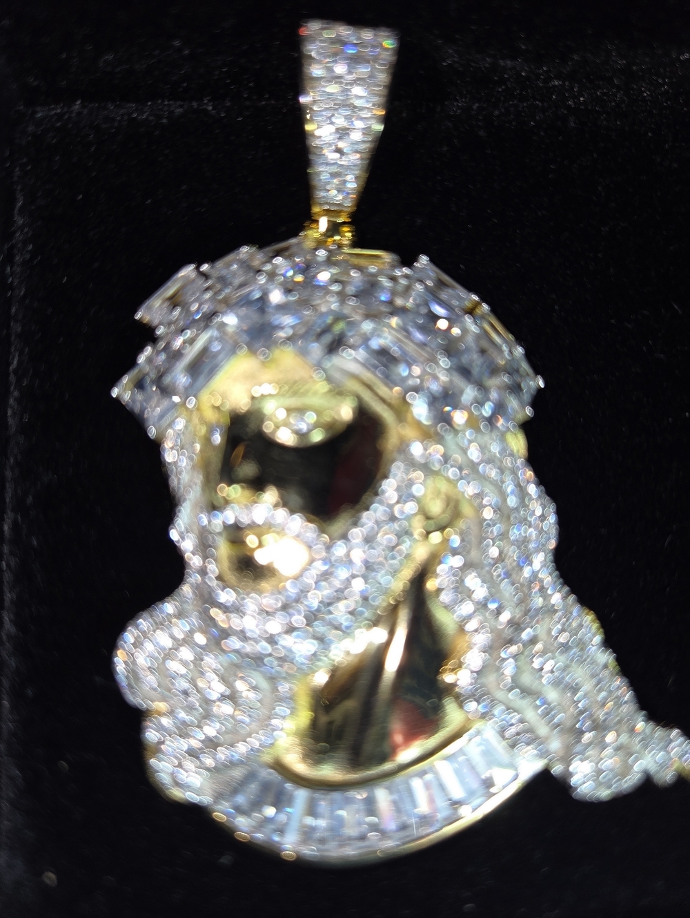 Iced Out 10 carat Moissanite Jesus Peice Baguette Pendant - 14k Yellow ovr 925 S - Picture 14 of 16